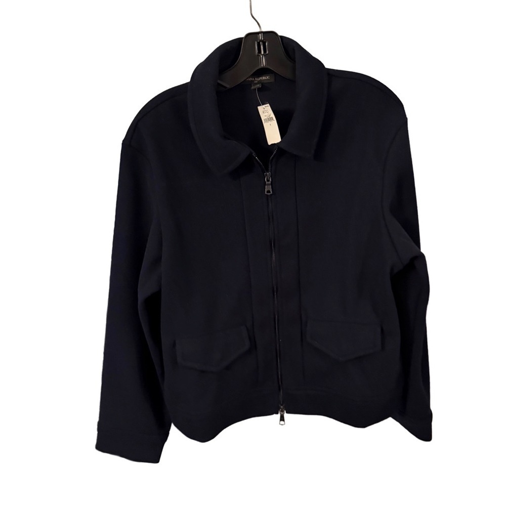 BANANA REPUBLIC Jacket Women's Sz S Navy Preppy Melton Classic Zip Up NWT